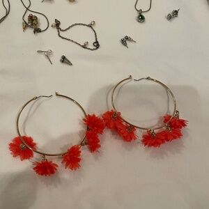 orange Flower Hoop Earrings, LARGE